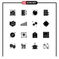 Modern Set of 16 Solid Glyphs Pictograph of day health apple form disease Editable Vector Design Elements