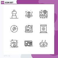 Universal Icon Symbols Group of 9 Modern Outlines of statistics finance computer diagram business Editable Vector Design Elements