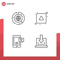 Mobile Interface Line Set of 4 Pictograms of big mobile data arrow chat bubble Editable Vector Design Elements