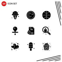 9 iconos creativos signos y símbolos modernos del documento ssl certificado de baloncesto pezón elementos de diseño vectorial editables vector