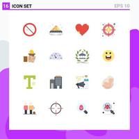 Pack of 16 creative Flat Colors of hand dollar heart target report Editable Pack of Creative Vector Design Elements