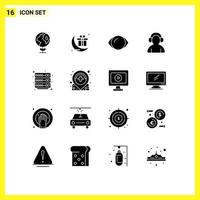 16 User Interface Solid Glyph Pack of modern Signs and Symbols of server hosting face headphone support Editable Vector Design Elements