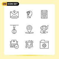 9 Universal Outlines Set for Web and Mobile Applications whisk home ware connection home social media Editable Vector Design Elements