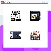 Set of 4 Modern UI Icons Symbols Signs for book movie revision digital marketing dinner Editable Vector Design Elements