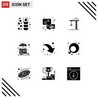 Pack of 9 creative Solid Glyphs of share shop construction street stall Editable Vector Design Elements