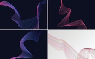 Set of 4 geometric wave pattern background Abstract waving line vector