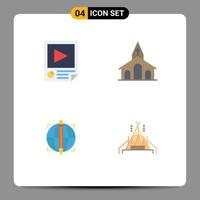 Group of 4 Flat Icons Signs and Symbols for data easter playback celebration target Editable Vector Design Elements