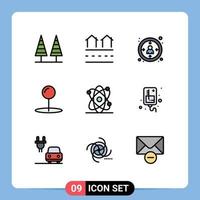 Stock Vector Icon Pack of 9 Line Signs and Symbols for atom pin real coordinate experience Editable Vector Design Elements