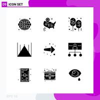 Set of 9 Commercial Solid Glyphs pack for back pakistan mosque balloon pakistan islamabad Editable Vector Design Elements