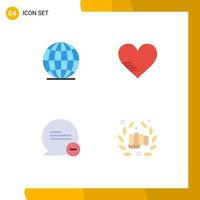 Set of 4 Vector Flat Icons on Grid for global less heart favorite boxing Editable Vector Design Elements