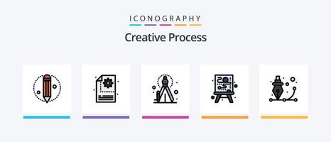 la línea de proceso creativo llenó el paquete de 5 iconos, incluido el mapa. proceso. creativo. creativo. video. diseño de iconos creativos vector