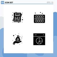 Solid Glyph Pack of 4 Universal Symbols of card money office student chart Editable Vector Design Elements