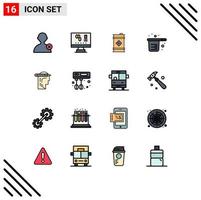 16 Thematic Vector Flat Color Filled Lines and Editable Symbols of mind measuring oil cups cook Editable Creative Vector Design Elements