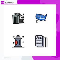 Pack of 4 Modern Filledline Flat Colors Signs and Symbols for Web Print Media such as environment grooming trash united salon Editable Vector Design Elements