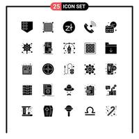 Set of 25 Vector Solid Glyphs on Grid for day calendar coin outgoing contact us Editable Vector Design Elements