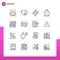 16 Universal Outline Signs Symbols of audio equalizer heart time grill Editable Vector Design Elements