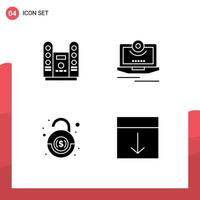 Pack of 4 Modern Solid Glyphs Signs and Symbols for Web Print Media such as cinema bank stage computer robbery Editable Vector Design Elements