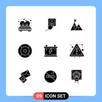 Group of 9 Modern Solid Glyphs Set for basic mountain cord mission flag Editable Vector Design Elements