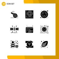 9 Universal Solid Glyph Signs Symbols of balance calendar happy appointment sketch Editable Vector Design Elements