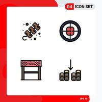 Pictogram Set of 4 Simple Filledline Flat Colors of camping finish travel military sport Editable Vector Design Elements