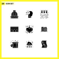 Pack of 9 creative Solid Glyphs of monument columns bulb architecture string Editable Vector Design Elements