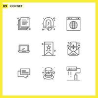 Editable Vector Line Pack of 9 Simple Outlines of book hardware globe device computer Editable Vector Design Elements