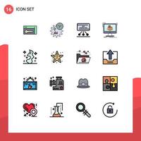 conjunto de pictogramas de 16 líneas llenas de colores planos simples de modelado mágico reunión dimensional seo elementos de diseño de vectores creativos editables