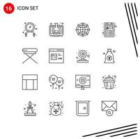 Group of 16 Outlines Signs and Symbols for furniture resume data job technology Editable Vector Design Elements