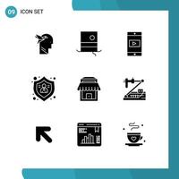 9 Universal Solid Glyphs Set for Web and Mobile Applications real user application protect action Editable Vector Design Elements