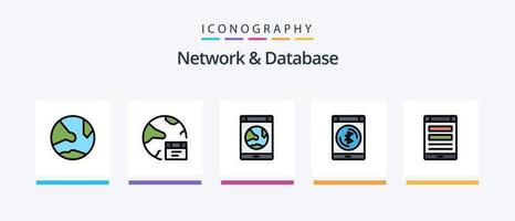 Network And Database Line Filled 5 Icon Pack Including hosting. data. image. network. connect. Creative Icons Design vector