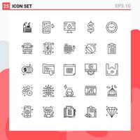 Mobile Interface Line Set of 25 Pictograms of time dollar seo currency error Editable Vector Design Elements