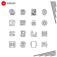 16 Universal Outlines Set for Web and Mobile Applications wedding love box handwatch media Editable Vector Design Elements