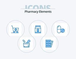 Pharmacy Elements Blue Icon Pack 5 Icon Design. drug. skull. trolley. poison. danger vector