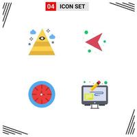 Mobile Interface Flat Icon Set of 4 Pictograms of eye timer triangle network global Editable Vector Design Elements