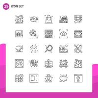 Modern Set of 25 Lines Pictograph of suburban railway station egg shopping event Editable Vector Design Elements