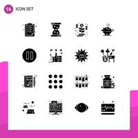 Set of 16 Vector Solid Glyphs on Grid for pause savings money safe economy Editable Vector Design Elements