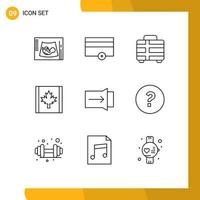 Pictogram Set of 9 Simple Outlines of slide leaf no flag travel Editable Vector Design Elements