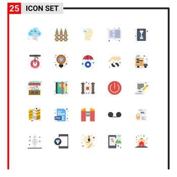 Mobile Interface Flat Color Set of 25 Pictograms of ray bone time education book Editable Vector Design Elements