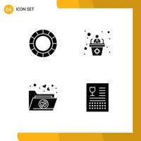 Set of 4 Vector Solid Glyphs on Grid for color wheel folder business speech cooking Editable Vector Design Elements