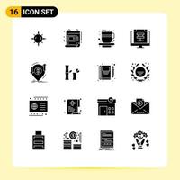 Solid Glyph Pack of 16 Universal Symbols of money transaction cup sever database Editable Vector Design Elements