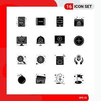 16 Universal Solid Glyph Signs Symbols of setting interface video computer hand Editable Vector Design Elements