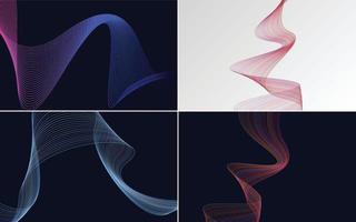 Set of 4 geometric wave pattern background Abstract waving line vector