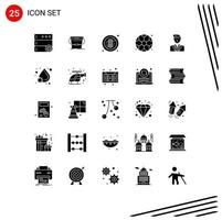 Set of 25 Vector Solid Glyphs on Grid for mr head healthy ceo football Editable Vector Design Elements