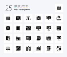 paquete de iconos de 25 glifos sólidos de desarrollo web que incluye servicio. web. entorno. velocidad. programación vector