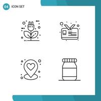 Pack of 4 creative Filledline Flat Colors of auto location ecology id bottle Editable Vector Design Elements