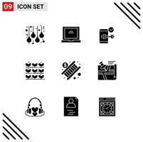 Group of 9 Solid Glyphs Signs and Symbols for economy plant mobile nature agriculture Editable Vector Design Elements