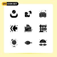 9 User Interface Solid Glyph Pack of modern Signs and Symbols of coding left success fast forward time Editable Vector Design Elements