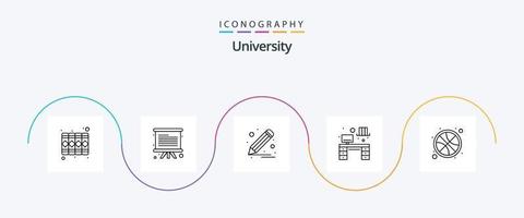 University Line 5 Icon Pack Including play. table. draw. study desk. interior vector