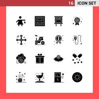 Modern Set of 16 Solid Glyphs Pictograph of connections quality advertising quality assurance pubic Editable Vector Design Elements