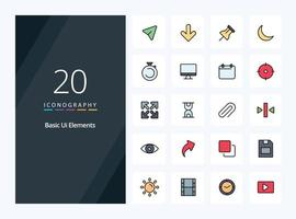 20 Basic Ui Elements line Filled icon for presentation vector